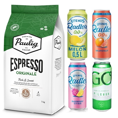 Кофе зерновой, 4 банки пива безалкогольного